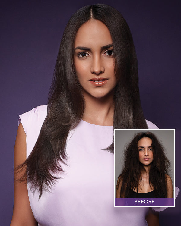 Voluminous hair result using Keratin Complex volume aftercare system
