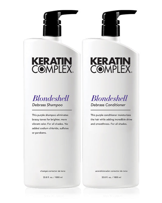 Blondeshell Debrass Shampoo  and Blondeshell Debrass Conditioner liter on white background 