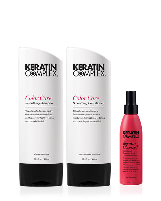 Keratin Complex Colour Care Bundle with shampoo conditioner and treatment spray for colour-treated hair