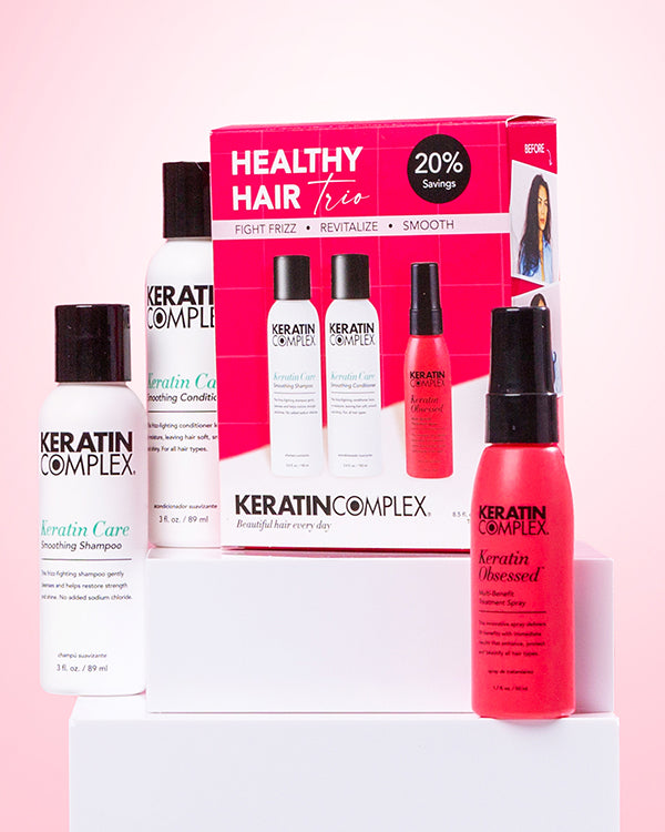 Keratin Complex Healthy Hair Trio Kit set with shampoo conditioner and treatment spray