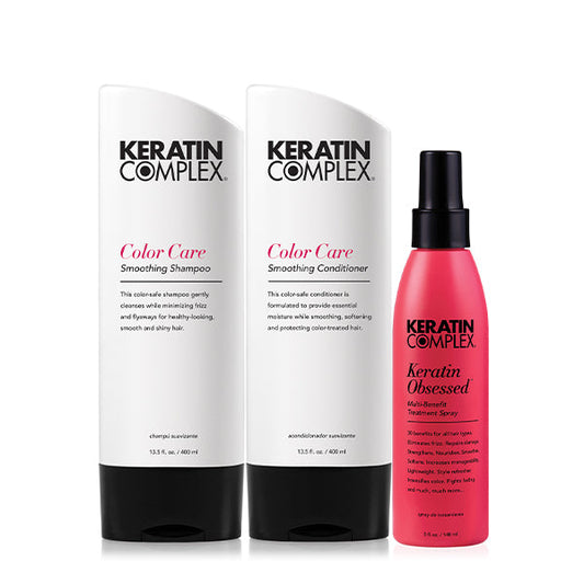 Keratin Complex KCEXPRESS colour care trio with shampoo conditioner and treatment spray for smoothing and colour protection