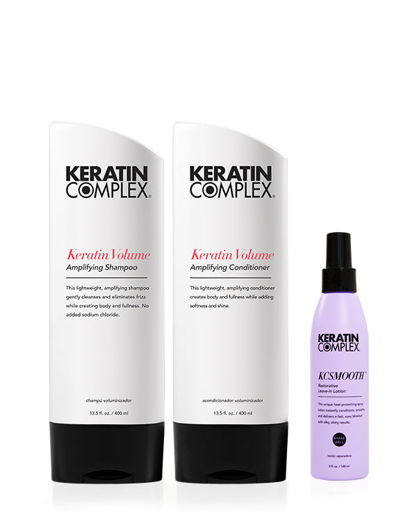 Keratin Complex KCSMOOTH volume hair aftercare bundle with shampoo conditioner and leave-in lotion