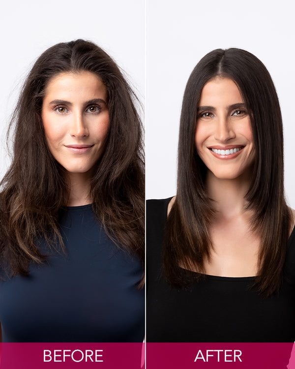Before and After Keratin Obsessed Treatment with Brunette Model 